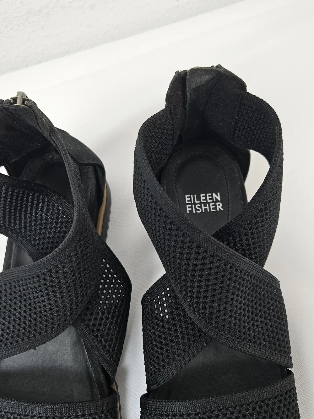 Eileen Fisher Kitts Recycled Stretch Knit Sandal Size 7.5 Black Minimalist